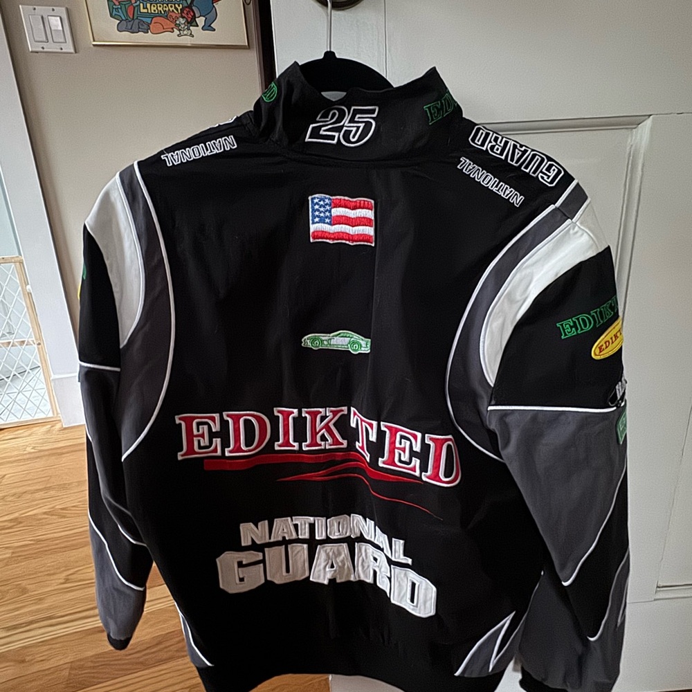 Edikted Black Gray Patchwork Bomber Jacket - image 4